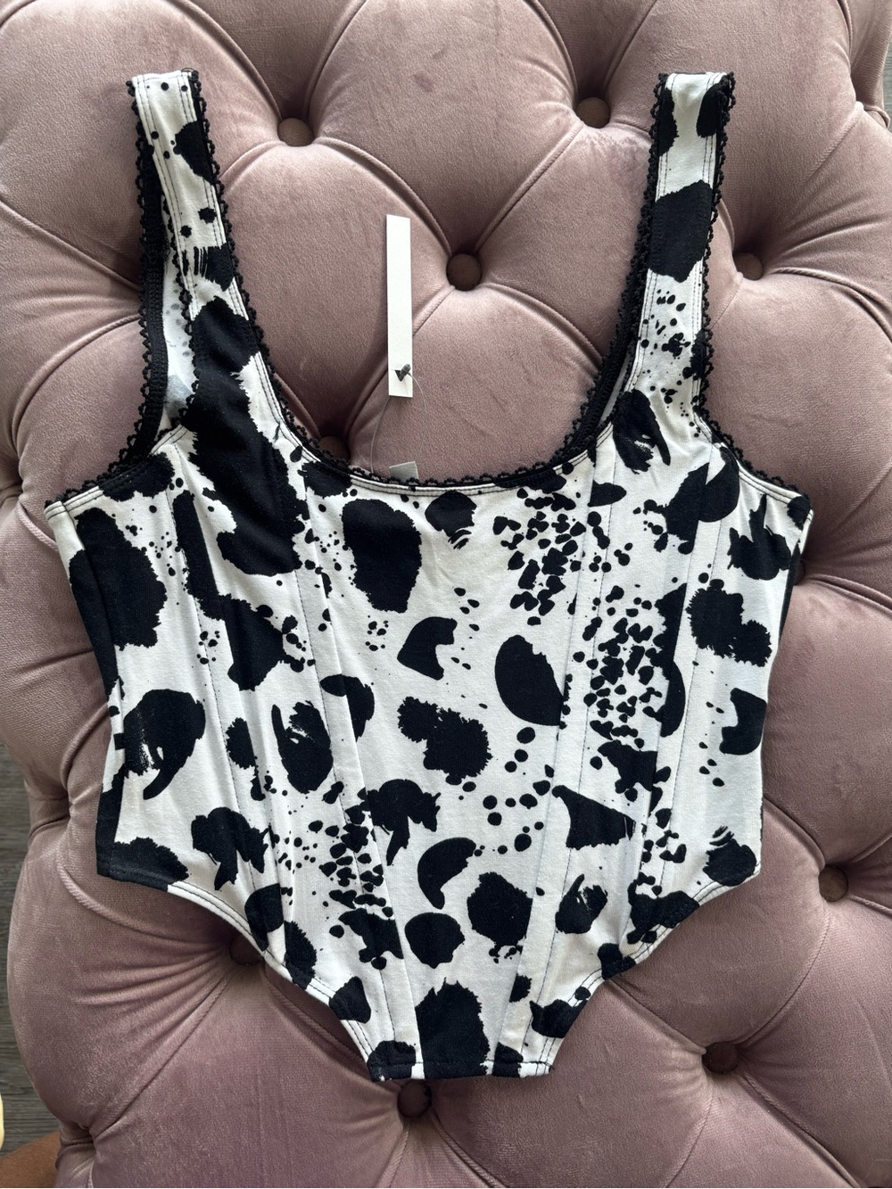ASOS Tall Seamed Corset Top with trim in animal print